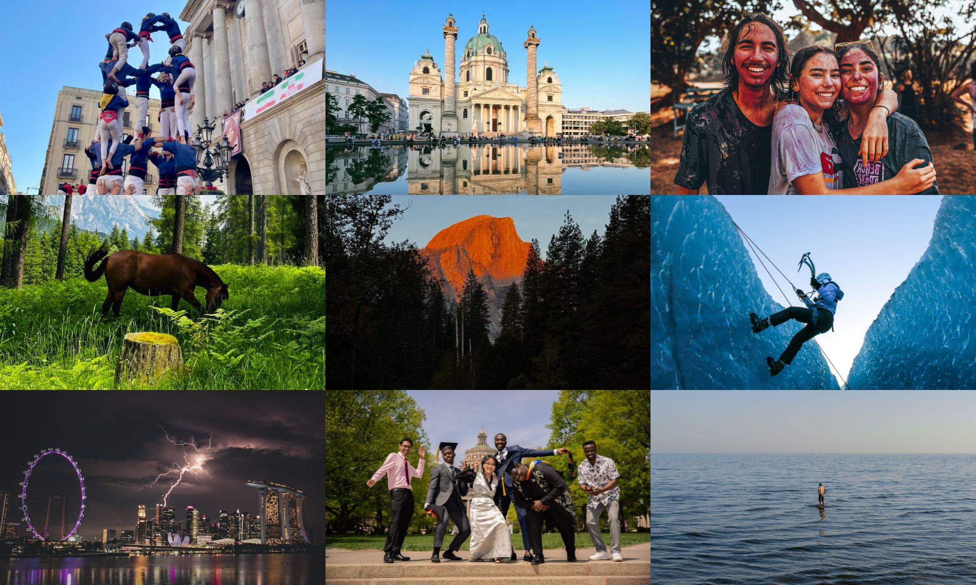 Collage of nine international education photos from the University of Rochester.